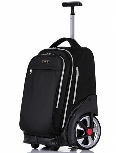 NEW TILAMI 19 inch Rolling Backpack Teens Rolling Backpack Cute Wheeled Laptop Backpack Bookbag Roller Travel Bag College, Black - color: Black