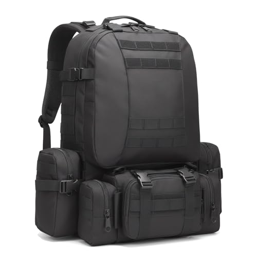 Military Tactical Backpack for Men 60L Waterproof Bug Out Bag Survival Rucksack Go Bag Emergency Molle System Army 3 Day Assault Pack for Hiking Hunting Camping Black - color: Black