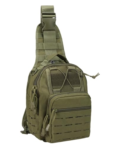 BOMTURN Tactical Backpack-1000D Waterproof Military Backpack/Laser-Cut/CCW Bags Sling Bag Tactical Satchel Shoulder Bag Men - color: Green