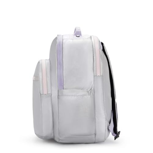 Kipling Women's Seoul Extra Large Bts 17" Laptop Backpack, Durable, Roomy with Padded Shoulder Straps, Built-In Protective Sleeve - color: Silver Glow Met, size: Large