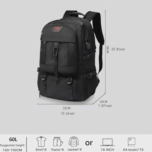 DUSLANG Travel laptop backpack, Extra Large 60L Traveling College Backpack,Large Capacity Backpack for Men Women,Fits 17 Inch Computer, USB Charging Port, Black - color: 60l Black With Shoe Storage