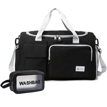 Small Gym Bag for Women, Travel Duffle Bag Carry On Weekender Bag with Shoe Compartment - color: 35#Black Grey, style: Gym Bag&toiletry Bag