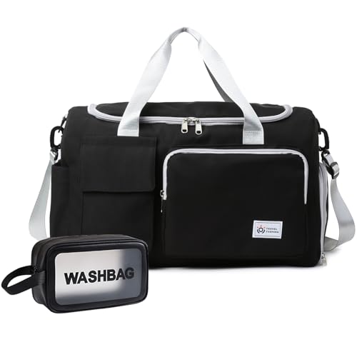 Small Gym Bag for Women, Travel Duffle Bag Carry On Weekender Bag with Shoe Compartment - color: 35#Black Grey, style: Gym Bag&toiletry Bag