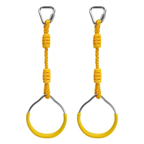 Multi-Color Ninja Rings & Monkey Bars - Adjustable Backyard Obstacle Course for Kids & Adults, Heavy-Duty Gymnastic Swing Rings, Ninjaline Slackline Training Kit (Yellow) - color: Yellow