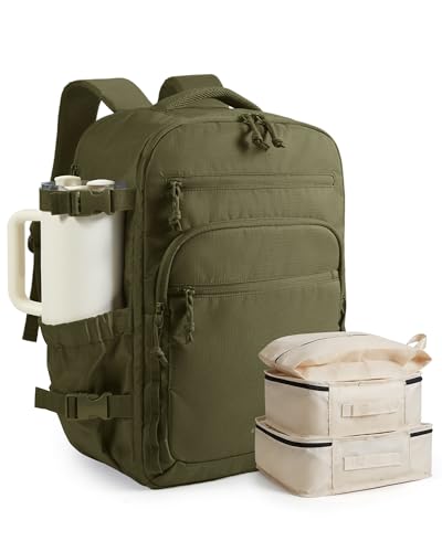 BAGSMART Travel Backpack for Women & Men 17.3 inch Laptop, Flight Approved Carry on Backpack with Shoe bag & 2 Packing Cubes, Water-Resistant Large Business Travel Bag, Weekender Bag - Olive green - color: Olive Green