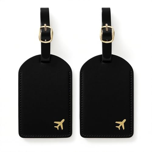 Luggage Tags for Suitcases, PU Leather Travel Tags for Luggage.(Black) - color: Black