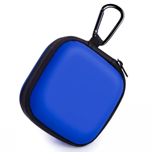 Square Earbud Case with Carabiner, Portable Small Carrying Pouch for Wired/Wireless Earphones, EVA Travel Organizer Box for Charging Cables, USB Flash Drives, SD Cards, Blue - color: B7-Blue