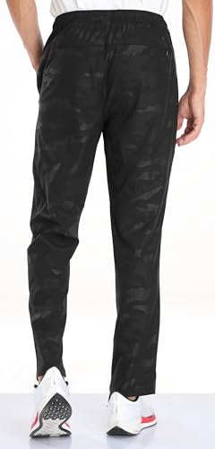 Men's Elastic Waist Hiking Pants Water Resistant Quick-Dry Lightweight Outdoor Sweatpants with Zipper Pockets - color: Camo-black, size: Medium
