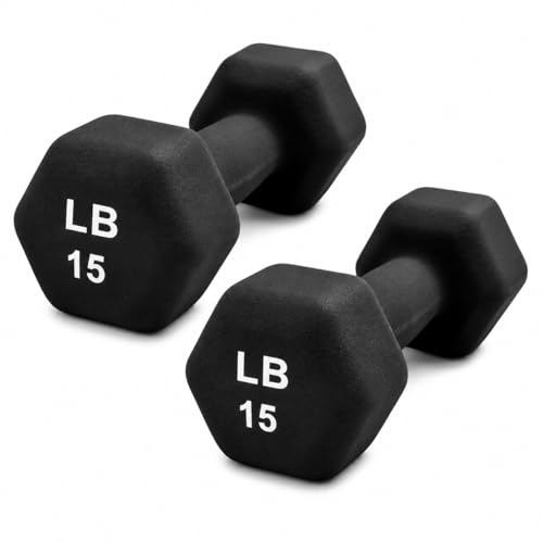 Neoprene Hexagon Dumbbells with Cast Ergo Handle (1 to 15lbs Pack of 1, 2, 4) | Durable Anti-Slip Exercise & Fitness Strength Training Free Weights for Home Gym | Black | For Men & Women - color: Black-15Lb pack of 2