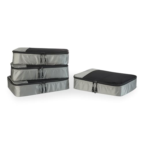Amazon Essentials 4-Piece Packing Cubes Travel Accessories Set, Space-Saving Luggage Organizer with Double Zipper, Mesh Top Panel, Medium, Gray (Previously Amazon Basics) - color: Gray, size: 4 x Medium