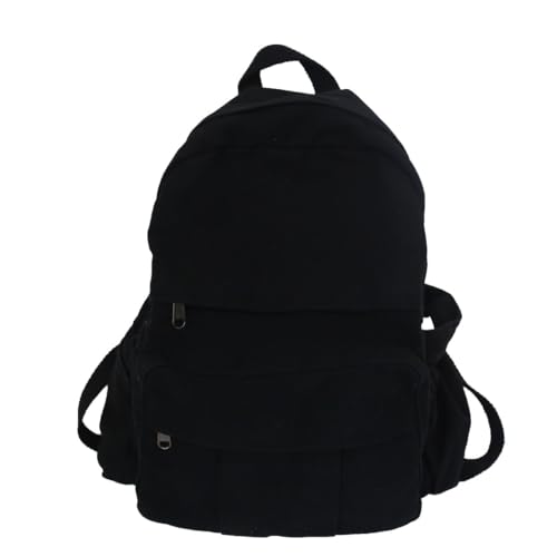 Black Canvas Backpack for Women & Men Retro Aesthetic Rucksack Basic Backpack for High School/College Students Travel Laptop Bag - color: Black