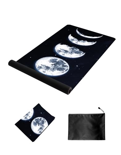 nuveti Printed Travel Yoga Mat-1/16 Inch Thick Non Slip Fitness Workout Mat with Carrying Bag, Foldable Lightweight Suede & Natural Rubber Yoga Mat for Yoga Pilates and Fitness 72" L x 24" W x 1.5mm - color: Moon Eclipse