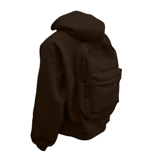 Backpack Hoodie for Men Women Zipper Cardigan Creative Hoodies Lightweight Travel Hooded Sweatshirts with Backpack - color: Brown, size: Small