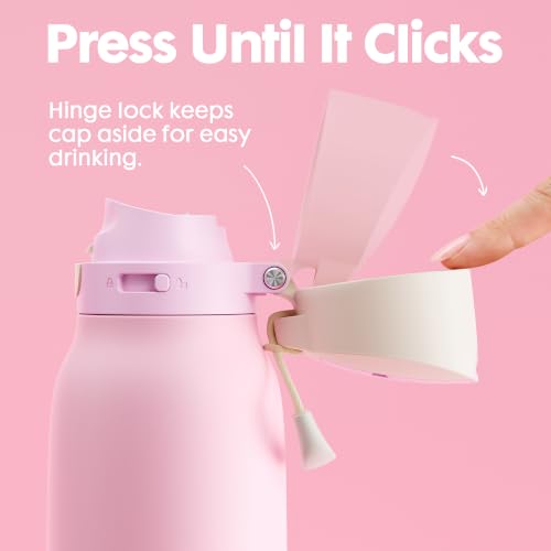 Meoky 24 oz Stainless Steel Slim Water Bottle: Leak Proof Locking Lid, 2-in-1 Straw and Spout, 24 Hours Cold, Top Handle, Fits in Car Cup Holder, Insulated Water Bottle for Backpack, Blush - color: Blush