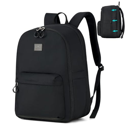 Hanke Expandable Laptop Backpack for Women and Men, 24L-30L Travel Backpack, 15.6 Inch College Laptop Bookbag for Work, Water Resistant Carry On Personal Item Bag, Black - color: Black