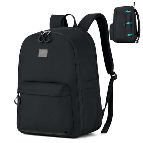 Hanke Expandable Laptop Backpack for Women and Men, 24L-30L Travel Backpack, 15.6 Inch College Laptop Bookbag for Work, Water Resistant Carry On Personal Item Bag, Black - color: Black