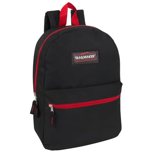 Trail maker 24 Pack- Classic 17 Inch Backpacks in Bulk Wholesale Back Packs for Boys and Girls (Black Color Trim Pack) - color: Black Color Trim Pack
