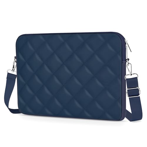 Puffy Quilted Laptop Sleeve with a Shoulder Strap Compatible with MacBook Air 15 inch M2 A2941 2023/Pro 15 A1990 A1707, 15 Surface Laptop 5/4/3, Compatible with Dell XPS 15 - color: Sleeve - Navy, size: 15 inch