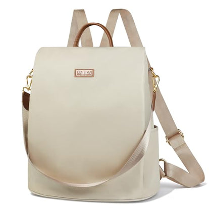 Fmeida Anti Theft Backpack Purse for Women Convertible Nylon Backpack Beige - color: Beige