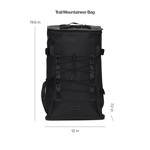 RAINS Trail Mountaineer Bag - Black Waterproof Laptop Backpack for Men and Women - Large Outdoor Hiking Bag with 16” Laptop Pocket, 26L Capacity, 2 Year Warranty