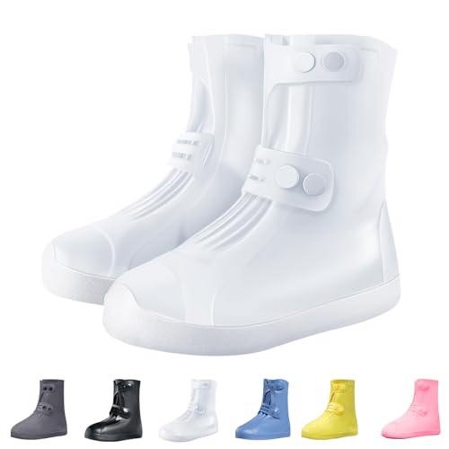 Waterproof Shoe Covers Non-Slip Rain Shoe Covers Reusable Silicone Shoes Covers For Rain Resistant Rain Boots For Men Women Outdoor Overshoes Protection - color: White-01, size: 2XL (Men 8.5-10 / Women 10-11.5)