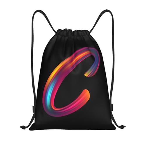 Drawstring Bags Initial Drawstring Backpack Sackpack Black Draw String Cinch Bags for Sports, Gym, Travel, Swimming, Beach, Camping, Rainbow Letter C - color: Letter-c, size: S-16.9"*14"