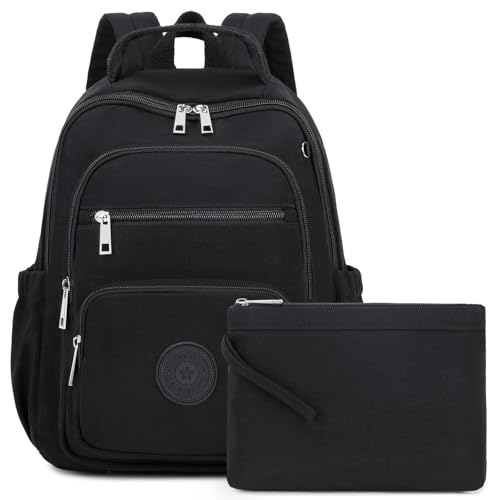 Sisipoet Mini Backpack for Women, 2pcs Small Backpack for Ladies Bookbag Purse for Women with Handy Wallet and Luggage Strap, Black - color: Black
