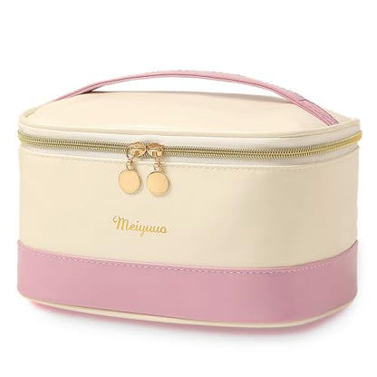 Meiyuuo Large Makeup Bag, Dual Purple | Two-tone, Waterproof, Zipper Pouch, Travel Toiletry Organizer - color: Dual Purple