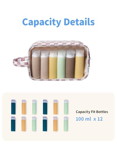 Narwey Clear Toiletry Bags for Traveling Women Men, Clear Travel Bags for Toiletries Makeup Bag Cosmetic Bag with Zipper, Make Up Organizer, Skincare Bag (Dusty Pink Checkerboard) - color: Y-Dusty Rose Checkerboard