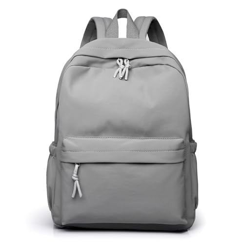 Unisex Backpack Minimalist Solid Color Durable Nylon Fabric Large Capacity Casual Travel Backpack (Gray) - color: Gray