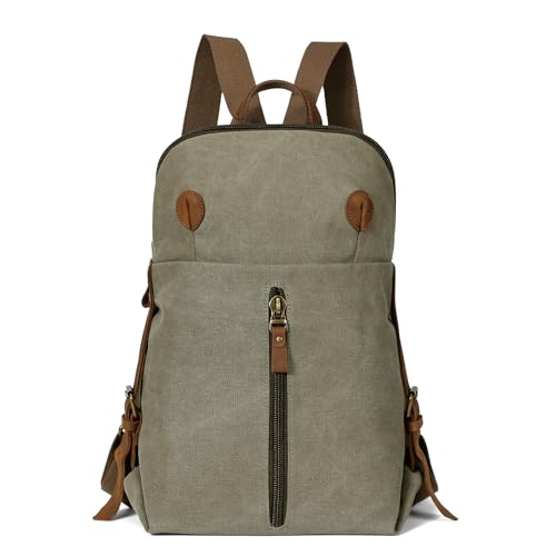 KL928 Vintage Canvas Backpack for Men Women, Laptop Rucksack Daypack Backpacks, Outdoor Travel Bagpack, Olive Green