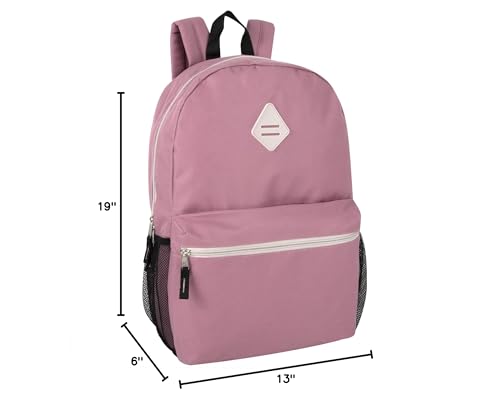 Large School Backpacks with Mesh Side Pockets – Classic 19 Inch Solid Color Backpacks for Kids, Men, Women, Travel (Pink & Blush) - color: Pink & Blush