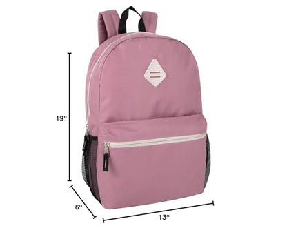 Large School Backpacks with Mesh Side Pockets – Classic 19 Inch Solid Color Backpacks for Kids, Men, Women, Travel (Pink & Blush) - color: Pink & Blush