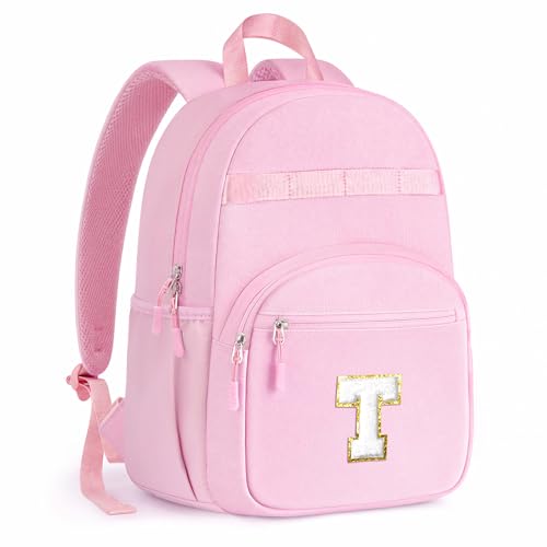 YOOLIFE School Backpack for 3 4 5 6 7 8 9 10 Year Old Girl Kids Birthday Gifts, Monogrammed Kindergarten Backpack for Kids Girls, Initial Bookbag for Girls Students, Birthday Gifts, Pink (T) - color: Pink, size: T