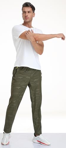 Men's Elastic Waist Hiking Pants Water Resistant Quick-Dry Lightweight Outdoor Sweatpants with Zipper Pockets - color: Camo-armygreen, size: Large