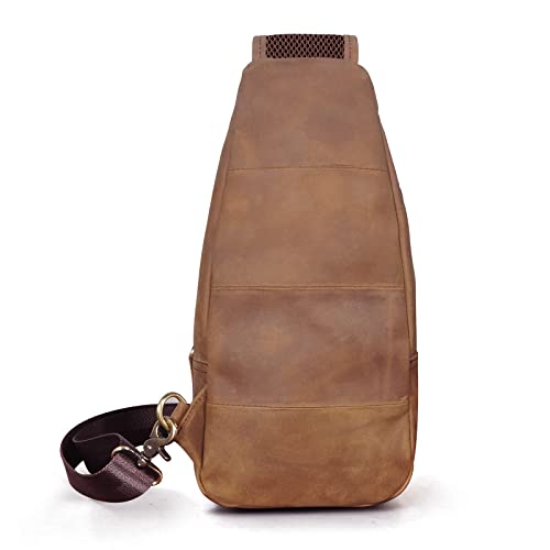 Le'aokuu Men Fashion Casual Tea Designer Travel Hiking Crossbody Chest Sling Bag Rig One Shoulder Strap Bag Men Leather 8015 | Fashion - color: C Brown