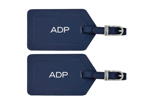 Personalized Monogrammed Leather Luggage Tags - 2 Pack - color: Navy