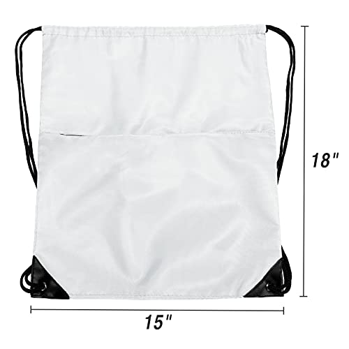 Drawstring Backpack Sports Water Resistant String Bag Sport Gym Sackpack for Women Men Large with Zipper, White - color: White