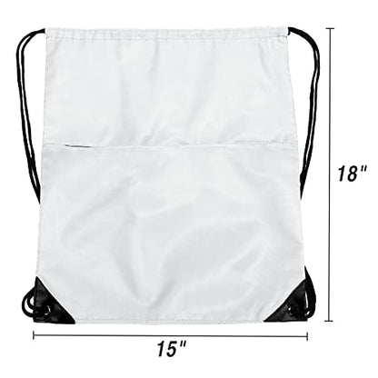 Drawstring Backpack Sports Water Resistant String Bag Sport Gym Sackpack for Women Men Large with Zipper, White - color: White