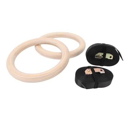 Wooden Gymnastics Rings Set, Birch Pull Up Rings for Strength Training, Bodyweight Fitness Workout Gym Equipment with Adjustable Straps, Outdoor Exercise Rings for Men and Women