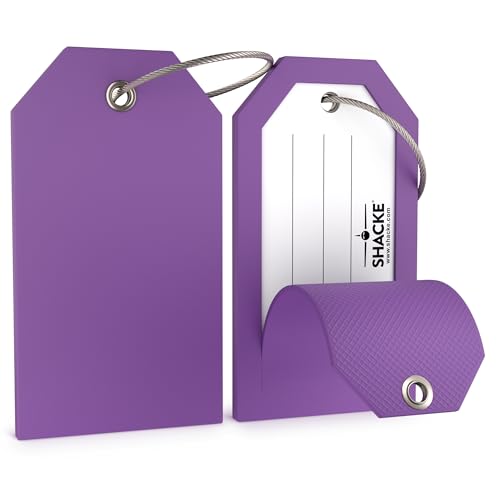 Shacke 2 Luggage Tag for Bags and Suitcases – Flexible Silicone Travel Accessory – Waterproof, Stylish, and Lightweight Bag Identifier with ID Card (Purple) - color: Purple