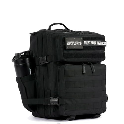 WOLFpak 25L Tactical Gym Backpack (Alpha Black) Durable 1000D Waterproof Oxford Material with MOLLE Webbing, Laptop Pocket & Dual Cup Holders - color: Alpha Black