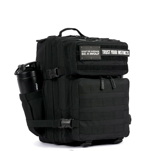 WOLFpak 25L Tactical Gym Backpack (Alpha Black) Durable 1000D Waterproof Oxford Material with MOLLE Webbing, Laptop Pocket & Dual Cup Holders - color: Alpha Black
