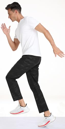 Men's Elastic Waist Hiking Pants Water Resistant Quick-Dry Lightweight Outdoor Sweatpants with Zipper Pockets - color: Camo-black, size: Medium