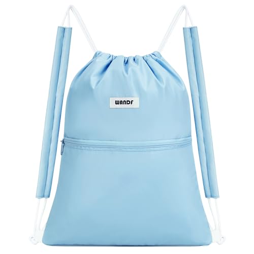 WANDF Drawstring Backpack Sports Gym Bag with Shoulder Pads Water Resistant String Bag Cinch Bag for Women Men (Light Blue) - color: S, Light Blue, size: Small