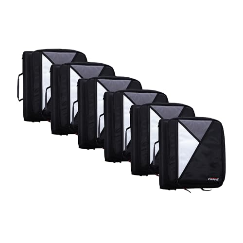 Case-it The Universal Zipper Binder - 2 Inch O-Rings - Padded Pocket Holds up to 13 Inch Laptop/Tablet - Multiple Pockets - 400 Page Capacity - Comes with Shoulder Strap - Jet Black LT-007 (6 Pack) - color: Jet Black, size: 6 Pack