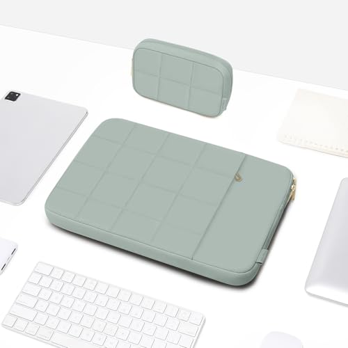 MOSISO Laptop Case 13.3 inch,13-13.3 inch Puffy Laptop Sleeve Compatible with MacBook Air 13 13.6/Neo/Pro 13/Pro 14,HP Dell ASUS,Twelve Square Quilted Bag with Vertical Pocket&Small Case,Antique Green - color: Antique Green, size: 13.3 inch
