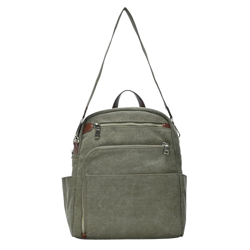 MMS Brands Antik Kraft Willa Canvas Backpack (Olive) | Convertible Backpack Purse for Women | Heavy Duty Canvas Shoulder Bag | 13" L x 4" W x 14" H - color: Olive (Canvas), size: Medium