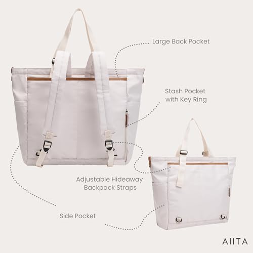 Diaper Bag Tote with Changing Pad, 20L Convertible Baby Bag with 12 Pockets and Insulated Bottle Holders, Crossbody Backpack for Travel, White - color: White