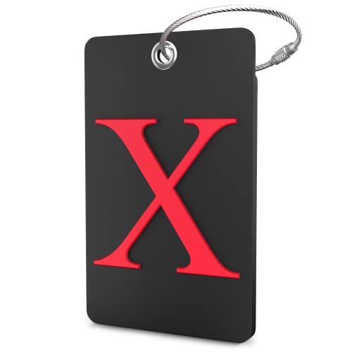 Shacke Luggage Tag Initial – Fully Bendable Tag w/Stainless Steel Loop - Black (Letter X) - color: Black, size: Letter X